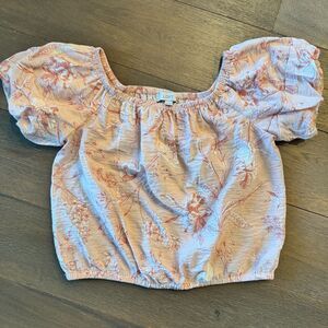 LOFT pink blouse with red/white flowers and stretchy neck in MP